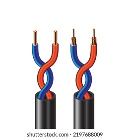 Electrical Wire On White Background. Copper Wire Is The Electric Conductor Of Urban Society. Vector Realistic Illustration.