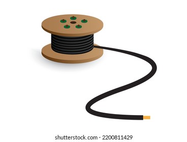 Electrical Wire On White Background. Copper Wire Is The Electric Conductor Of Urban Society. Vector Realistic Illustration.