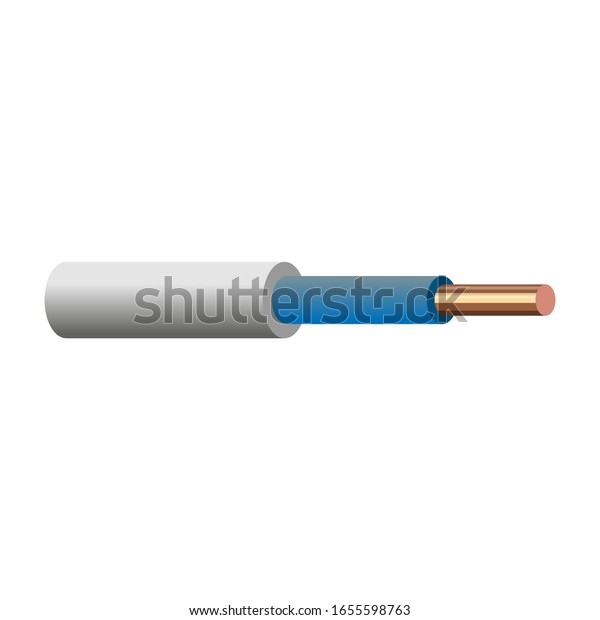 Electrical wire PVC with white and blue insulated. Single core copper power cable, 3d image close-up. Vector illustration isolated on white background