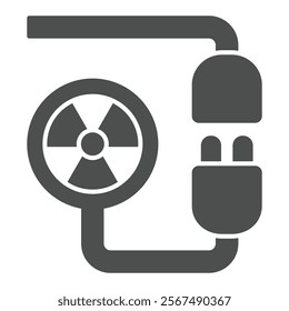 Electrical wire with radioactivity seal solid icon, atomic energy concept. Vector graphics. Electricity socket with fork sign on white background, glyph style icon for mobile or web design