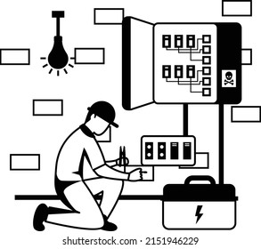 Electrical Wire Service Connector in Basement with Toolbox Concept vector icon design, Electrician Profession symbol, Power Supply and wiring Sign, handyman and Repairman tool stock illustration