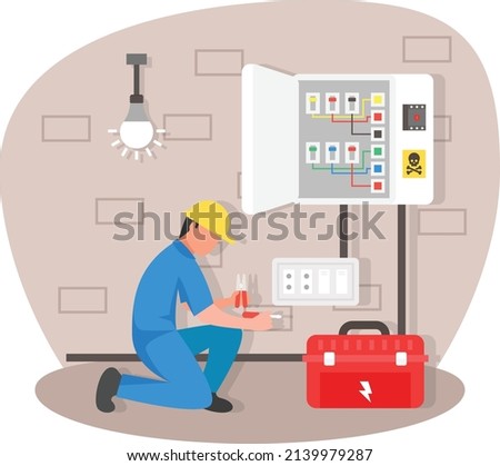 Electrical Wire Service Connector in Basement with Toolbox Concept vector color icon design, Electrician Profession symbol, Power Supply and wiring Sign, handyman and Repairman tool stock illustration