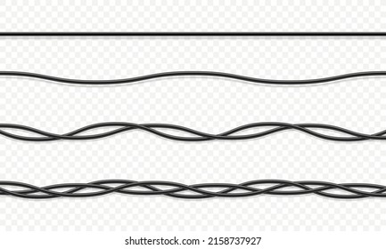 Electrical wires. Set of black flexible network cable with shadow. 