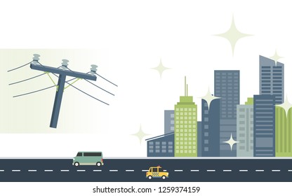 Electrical wiring in the city, environment and scenery problem from electric pole in the city.