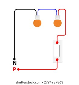 Electrical Wiring Diagram Showing Two Light Bulbs With Live, Neutral and Single Switch