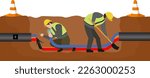 Electrical wiring on the underground, electrical engineer contractor technician fixing high voltage underground cable wire vector illustration, underground cable wire under maintenance illustration