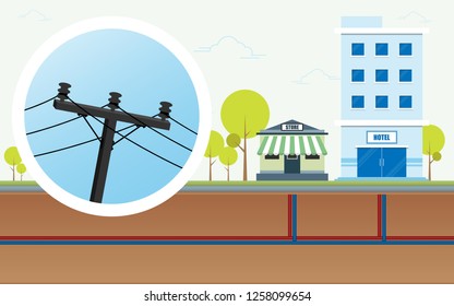 Electrical wiring on the underground, environment and scenery problem from electric pole in the city.