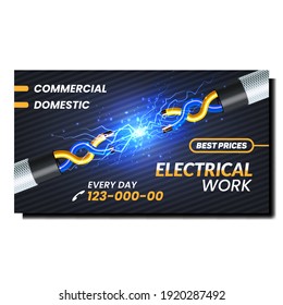 Electrical Work Best Prices Promo Banner Vector. Electrical Repairman Job For Repair And Connection Wire Advertising Poster. Professional Skills For Fix Communication Style Concept Layout Illustration
