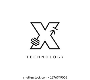 Electrical X Letter Icon Design With Electrical Engineering Symbol Element.