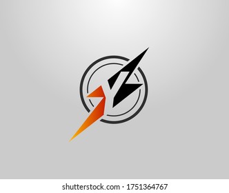 Electrical Y Letter Logo. Creative Icon Created From Negative Space of Initial Y Combined With Thunder Shape Design.