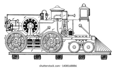 Electrically Actuated Vehicle which uses electric motors, vintage line drawing or engraving illustration.