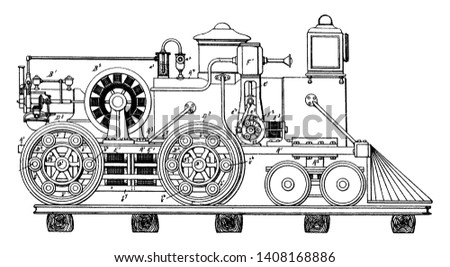 Electrically Actuated Vehicle which uses electric motors, vintage line drawing or engraving illustration.