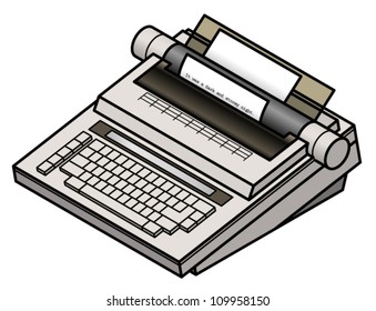 An electric/electronic typewriter loaded with paper and the beginning of a novel.
