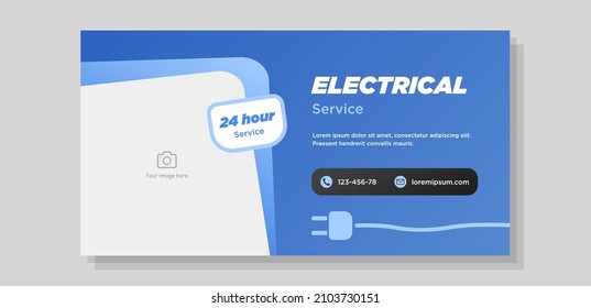 Electrician Abstract Banner Template, Electrical Service Job Advertisement, Wireman Rectangle Size Ad, Electricity Plug Flyer Leaflet Concept, Isolated.