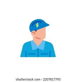 Electrician Avatar Flat Icon, Vector Sign, Workwear Uniform Colorful Pictogram Isolated On White. Symbol, Logo Illustration. Flat Style Design