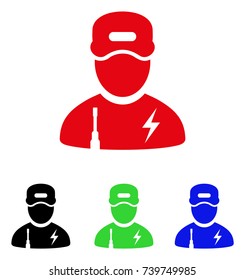 Electrician Boy icon. Vector illustration style is a flat iconic electrician boy symbol with black, red, green, blue color versions. Designed for web and software interfaces.