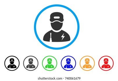 Electrician Boy rounded icon. Style is a flat gray symbol inside light blue circle with additional colored variants. Electrician Boy vector designed for web and software interfaces.