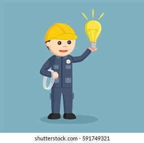 electrician with cables and bulb