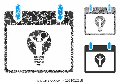 Electrician calendar day mosaic of unequal pieces in various sizes and color tints, based on electrician calendar day icon. Vector tuberous dots are composed into collage.