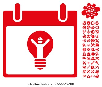 Electrician Calendar Day pictograph with bonus tools pictograms. Vector illustration style is flat iconic symbols, red, white background.