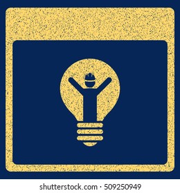 Electrician Calendar Page grainy textured icon for overlay watermark stamps. Flat symbol with dust texture. Dotted vector yellow ink rubber seal stamp with grunge design on a blue background.