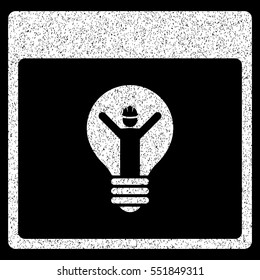 Electrician Calendar Page grainy textured icon for overlay watermark stamps. Flat symbol with unclean texture. Dotted vector white ink rubber seal stamp with grunge design on a black background.