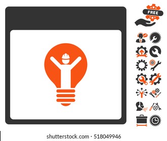 Electrician Calendar Page icon with bonus configuration symbols. Vector illustration style is flat iconic symbols, orange and gray, white background.