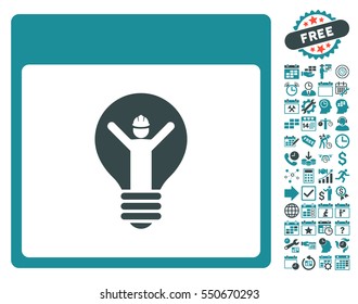 Electrician Calendar Page pictograph with bonus calendar and time management pictograms. Vector illustration style is flat iconic symbols, soft blue, white background.