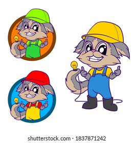 Electrician cat cartoon cute logo banner
