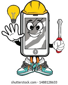 electrician cellpone with face cartoon vector isolated