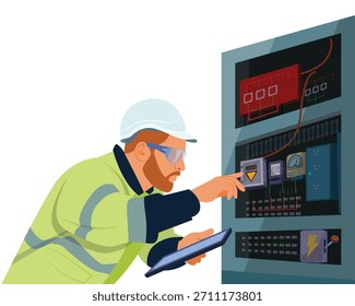 Electrician Checking Electrical Board for Safety and Maintenance
