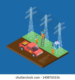 Electrician city services 3d isometric vector composition