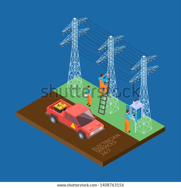 Electrician\
city services 3d isometric vector\
composition
