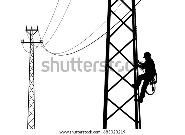 Image Vectorielle De Stock De Un électricien Grimpant Sur La