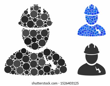 Electrician composition for electrician icon of circle elements in different sizes and color hues. Vector round elements are united into blue mosaic.