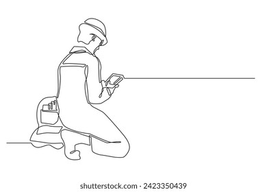 electrician continuous line drawing. vector line drawing of an electrical technician at work isolated on a white background