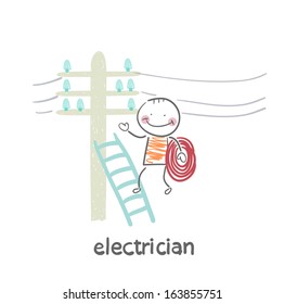 electrician costs on a ladder and check the wires on the pole