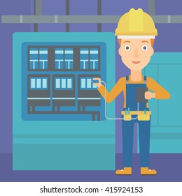 Electrician with electrical equipment.