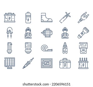 Electrician and electrical work element icon set