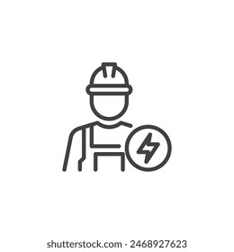 Ikone der Elektriker-Ingenieurlinie. Lineares Stilzeichen für mobiles Konzept und Webdesign. Elektriker trägt einen harten Hut Umriss Vektorgrafik Symbol. Symbol, Logo-Darstellung. Vektorgrafik-Grafiken