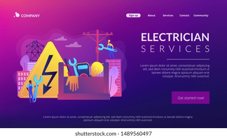 Electrician engineer, technician with wrench. Electrician services, electrical service professionals, best electricians in your area concept. Website homepage landing web page template.