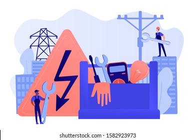 Electrician engineer, technician with wrench. Electrician services, electrical service professionals, best electricians in your area concept. Pinkish coral bluevector isolated illustration