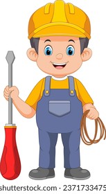 Electrician Engineer Working Man Character With Cable of illustration