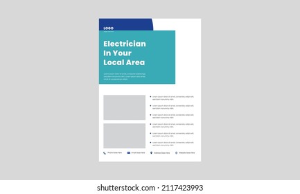 electrician expert in electric service flyer design template. professional electrical services poster, leaflet design
