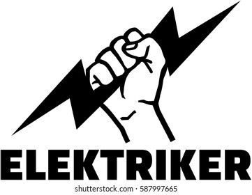 Electrician german job title with hand with bolt