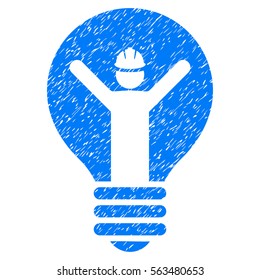 Electrician grainy textured icon for overlay watermark stamps. Flat symbol with scratched texture. Dotted vector blue ink rubber seal stamp with grunge design on a white background.