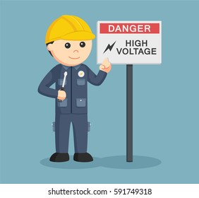 electrician with high voltage sign