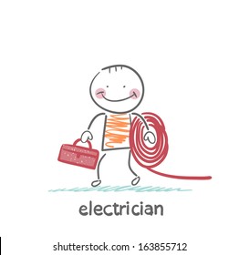 electrician holding cable and toolbox