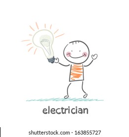electrician holding a light bulb