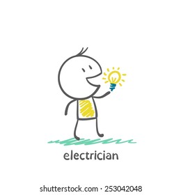 electrician holding a light bulb illustration